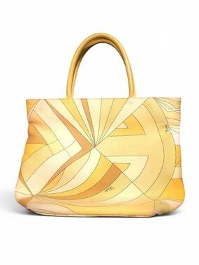 Emilio Pucci Yellow and Cream Geometric Canvas Tote